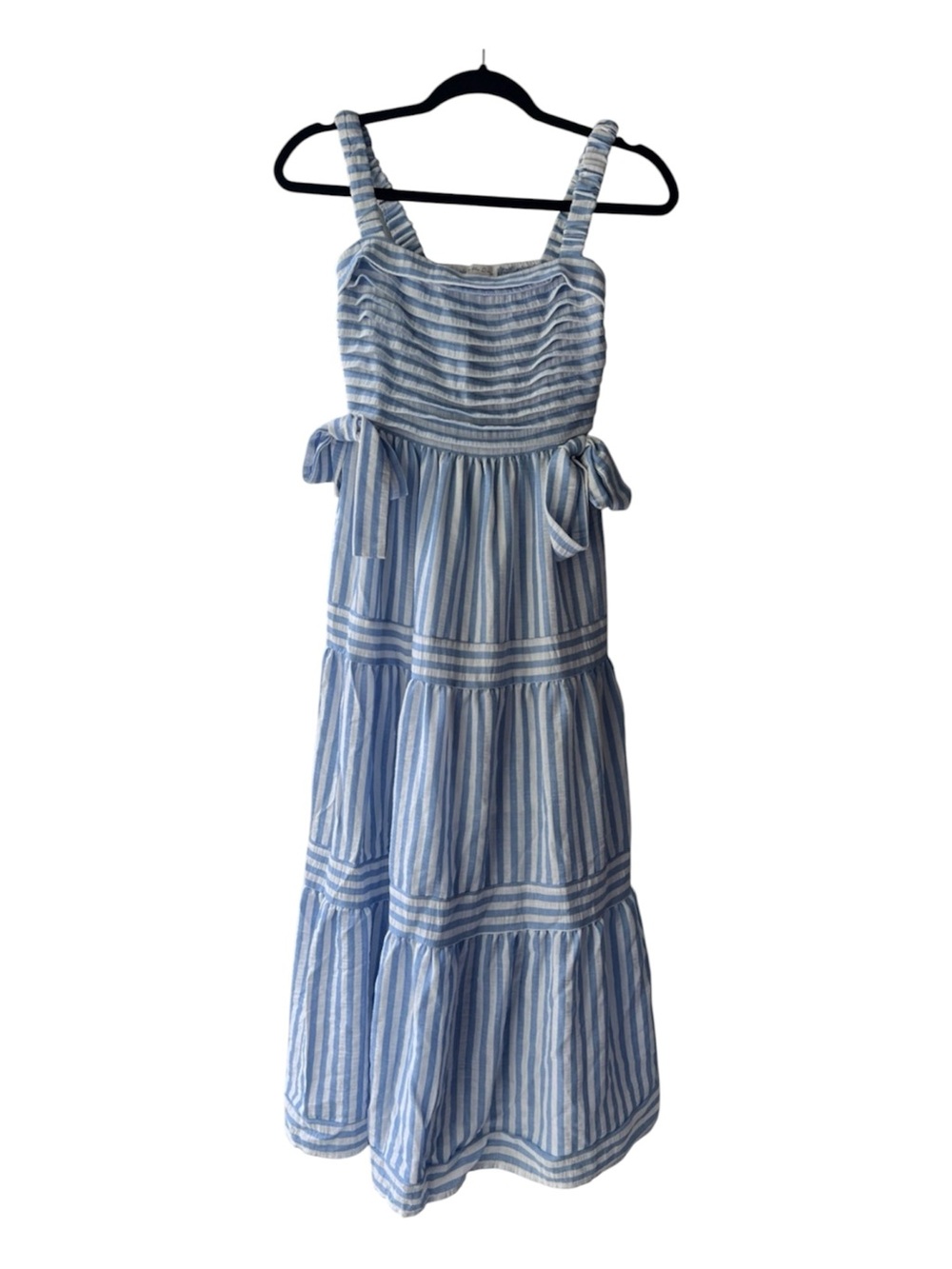 Anthropologie By The River Tiered Blue White Striped Tiered Sundress S EUC - Picture 2 of 8